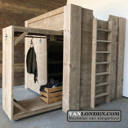 Steigerhouten hoogslaper met kasten Jake