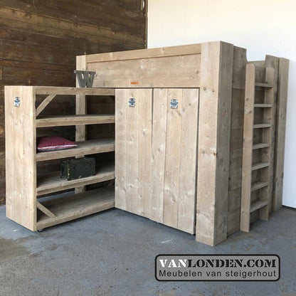 Steigerhouten hoogslaper met kasten Jake