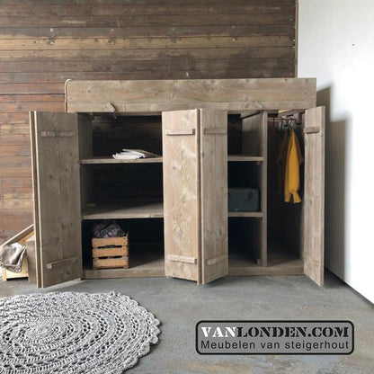 Steigerhouten hoogslaper met kasten en trapkast Karel