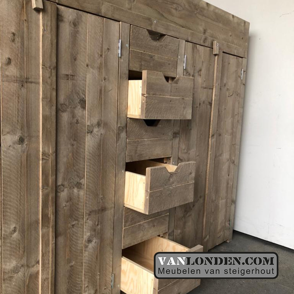 Steigerhouten hoogslaper met kasten en trapkast Karel