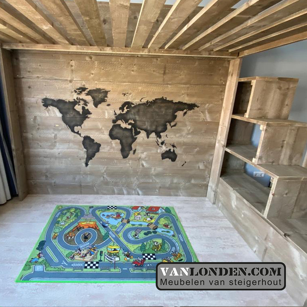 Steigerhouten hoogslaper met landkaart Fosse