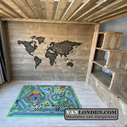 Steigerhouten hoogslaper met landkaart Fosse