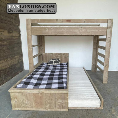 Steigerhouten hoogslaper met logeerbed Coco