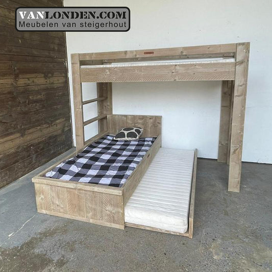 Steigerhouten hoogslaper met logeerbed Coco