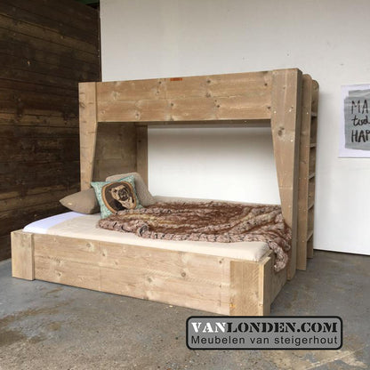 Steigerhouten hoogslaper met tweepersoonsbed Jennifer