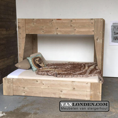 Steigerhouten hoogslaper met tweepersoonsbed Jennifer