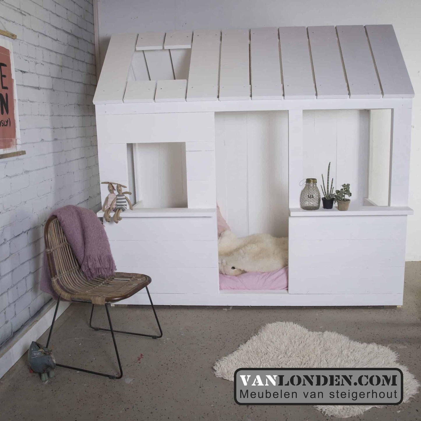 Steigerhouten huisjes-bed Isabel