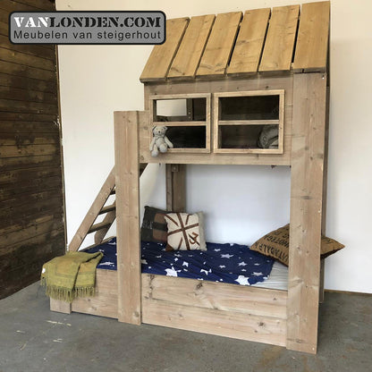 Steigerhouten huisjesbed Babette