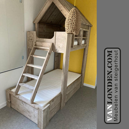 Steigerhouten huisjesbed Babette