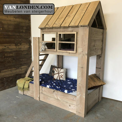 Steigerhouten huisjesbed Babette