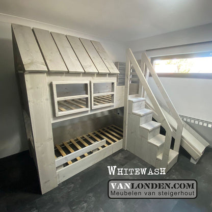 Steigerhouten huisjesbed halfhoogslaper Ronnie