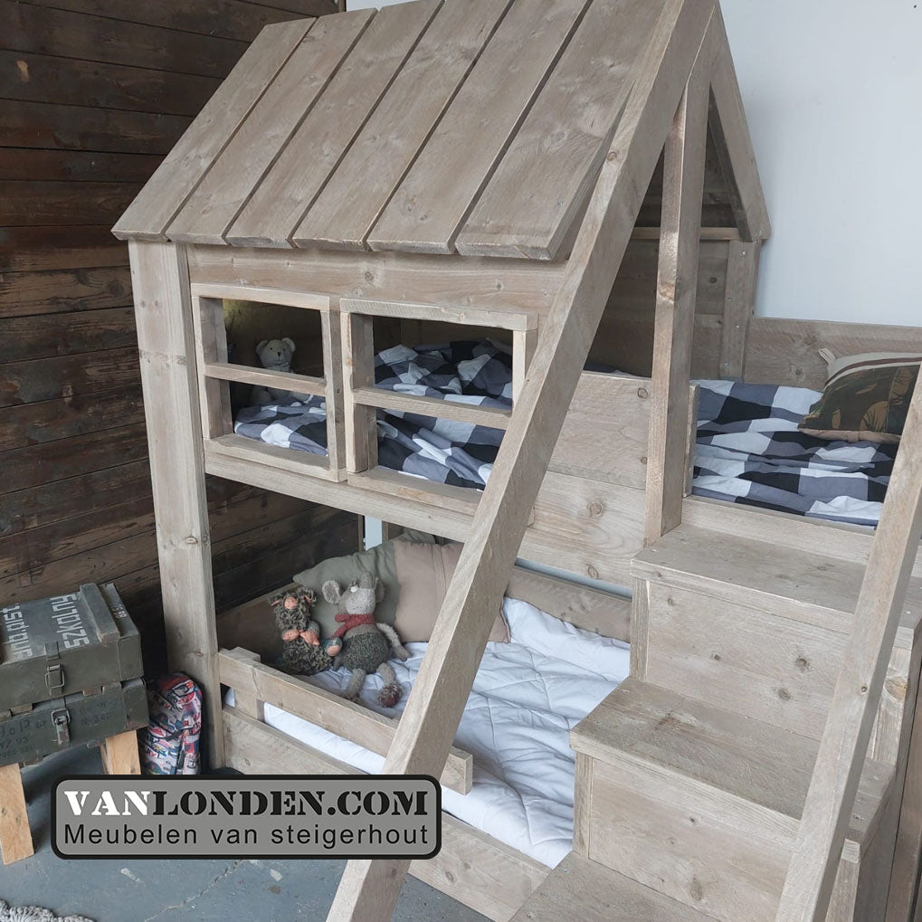 Steigerhouten huisjesbed halfhoogslaper Ronnie