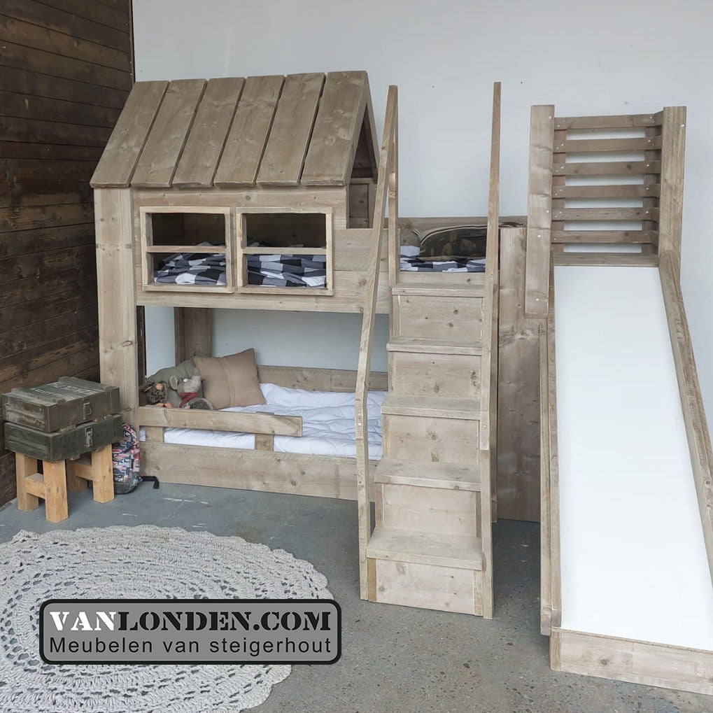Steigerhouten huisjesbed halfhoogslaper Ronnie