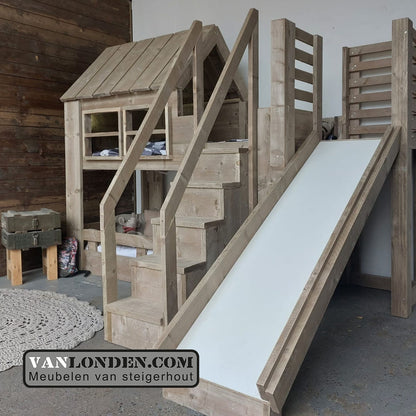 Steigerhouten huisjesbed halfhoogslaper Ronnie