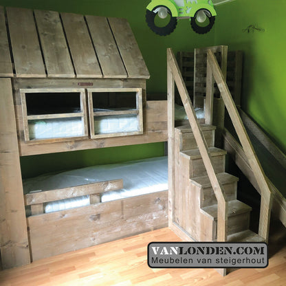 Steigerhouten huisjesbed halfhoogslaper Ronnie