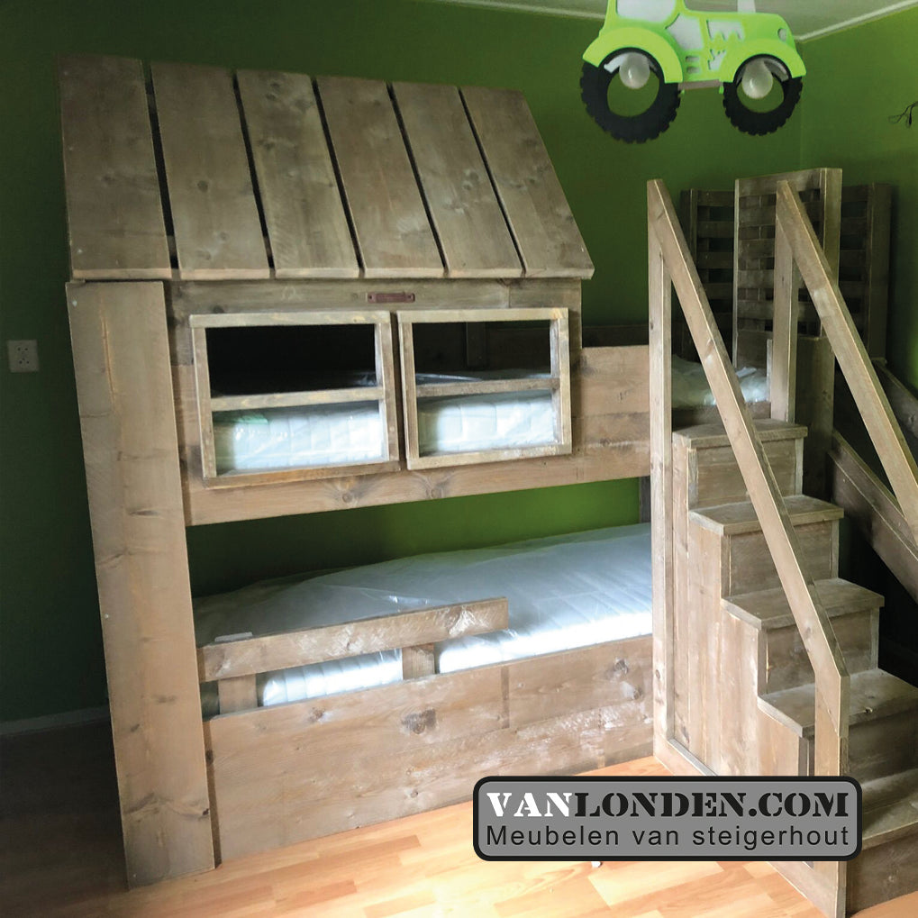 Steigerhouten huisjesbed halfhoogslaper Ronnie