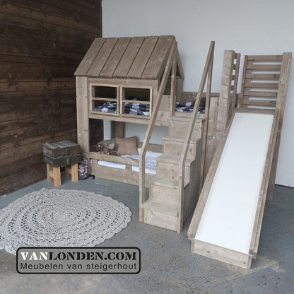 Steigerhouten huisjesbed halfhoogslaper Ronnie