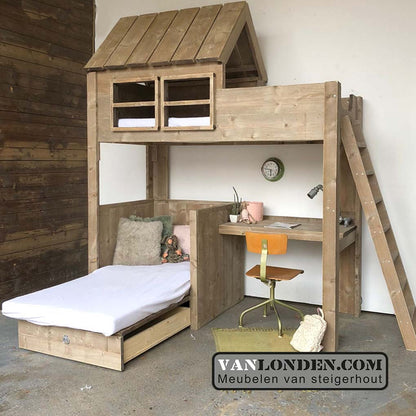 Steigerhouten huisjesbed met bureau Gonnie