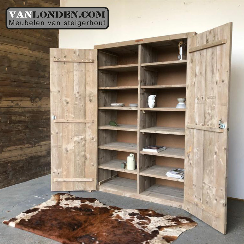 Steigerhouten kast met legplanken Ron