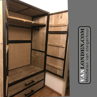 Steigerhouten kledingkast met stalen frame Colombo