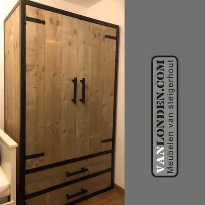 Steigerhouten kledingkast met stalen frame Colombo
