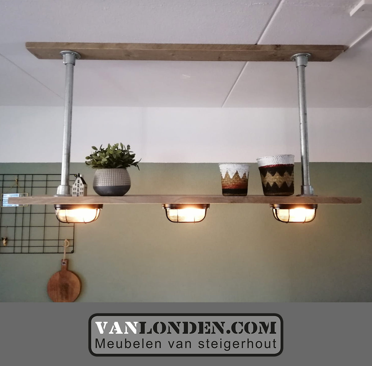 Steigerhouten hanglamp stellage Maike