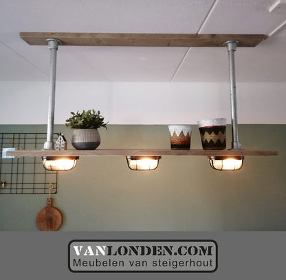 Steigerhouten hanglamp stellage Maike