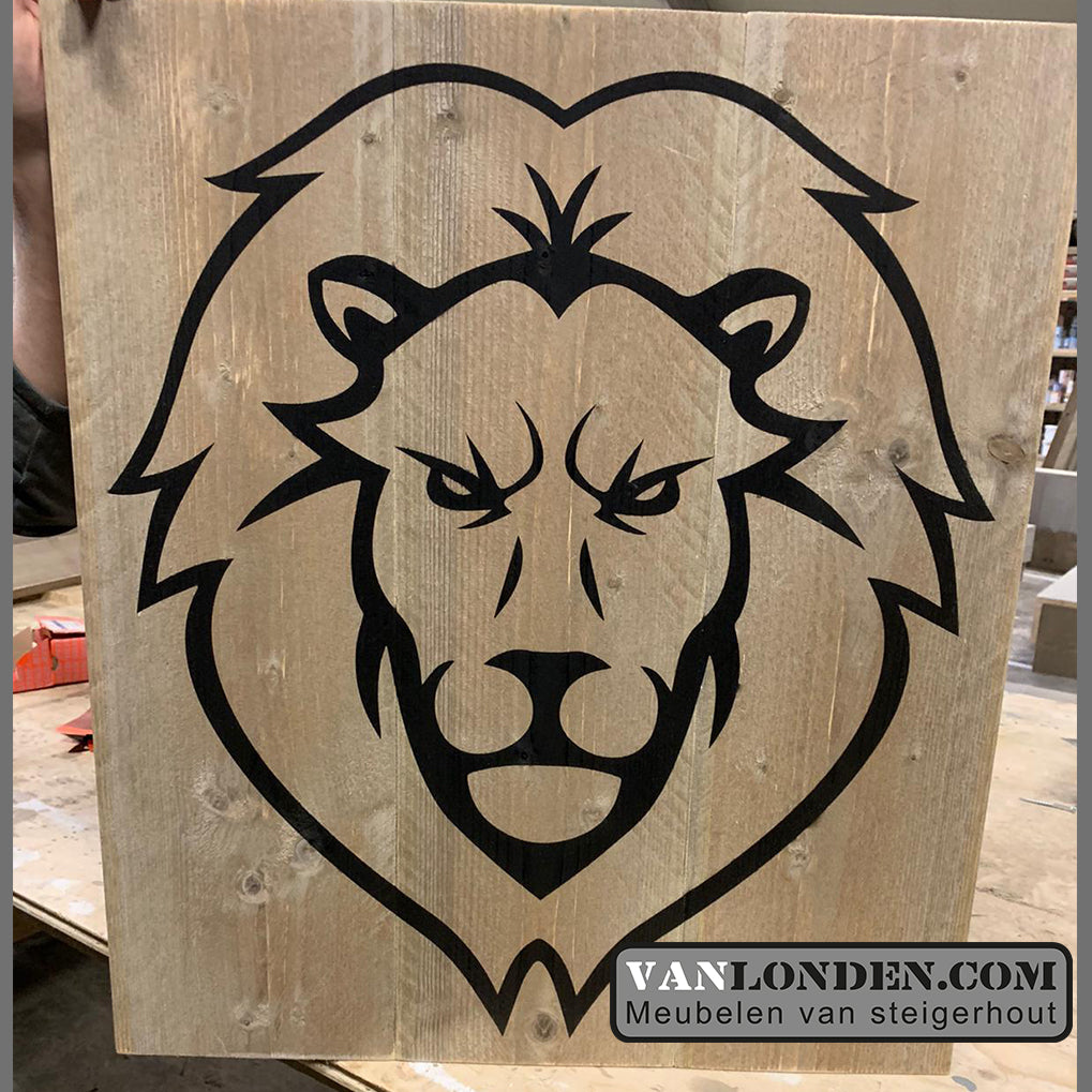 Steigerhouten paneel opdruk leeuw