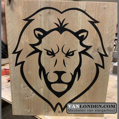 Steigerhouten paneel opdruk leeuw