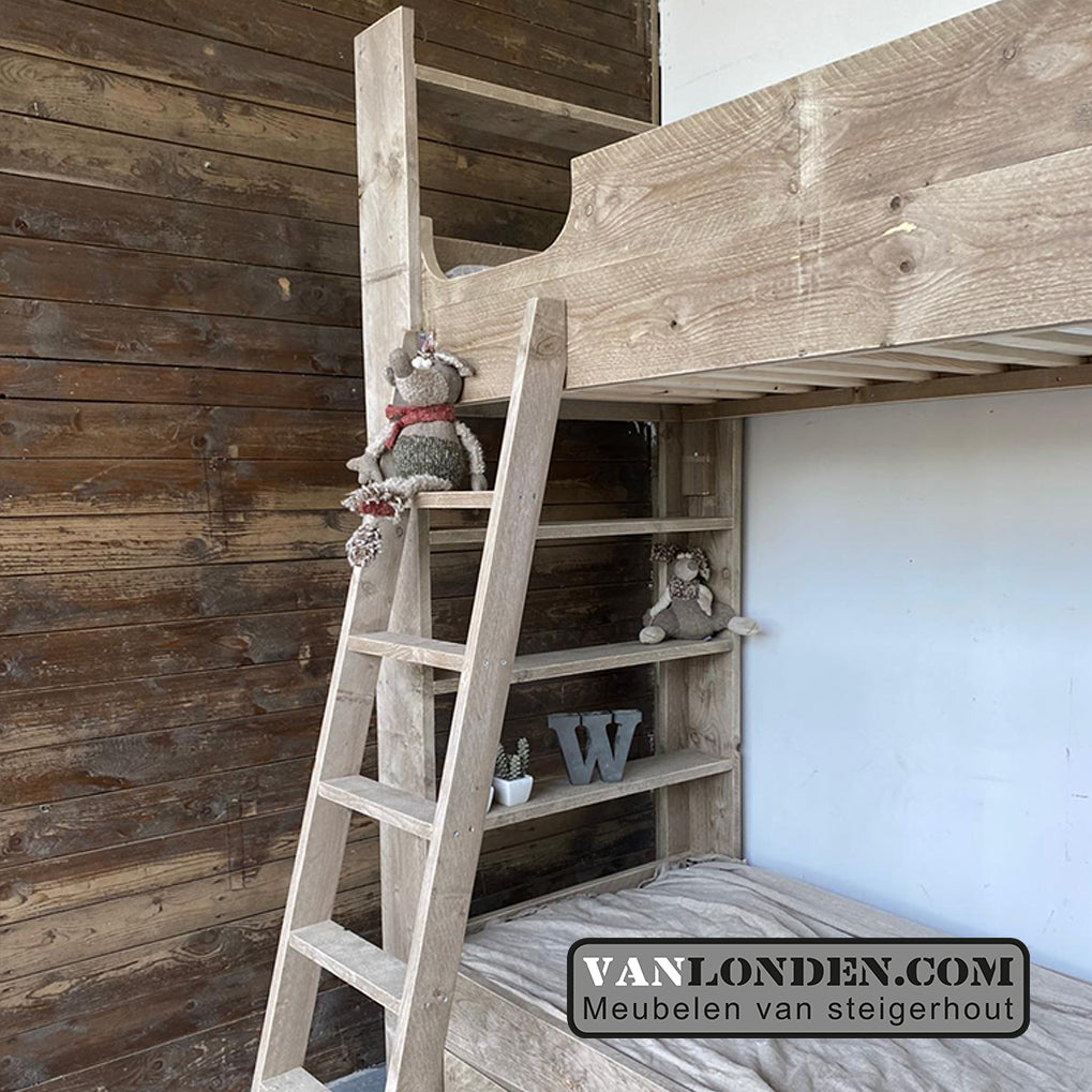 Steigerhouten stapelbed met kast Elin