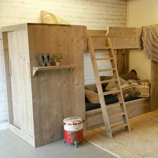 Steigerhouten stapelbed met kast Steven