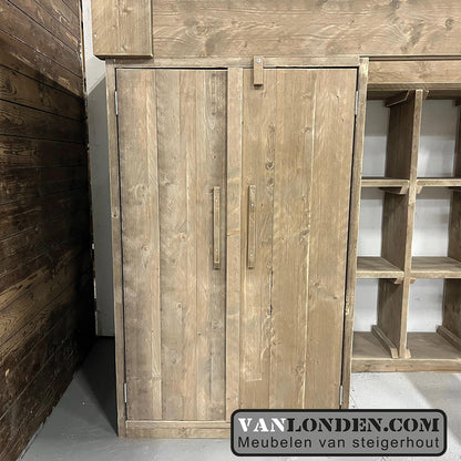 Steigerhouten hoogslaper met kasten Janneke