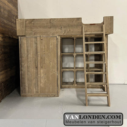 Steigerhouten hoogslaper met kasten Janneke