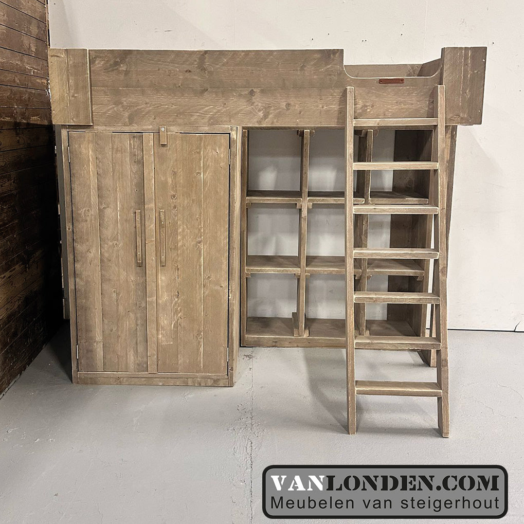 Steigerhouten hoogslaper met kasten Janneke