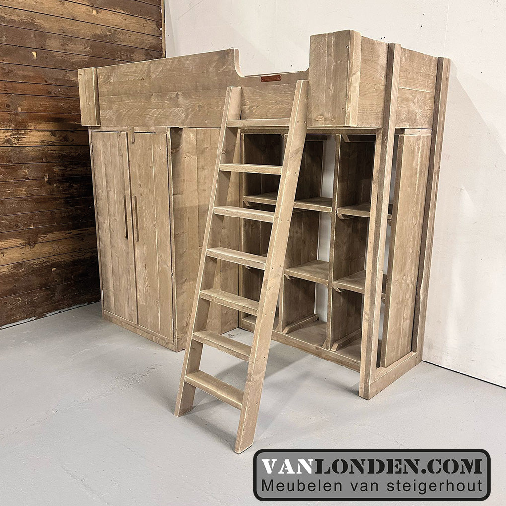 Steigerhouten hoogslaper met kasten Janneke