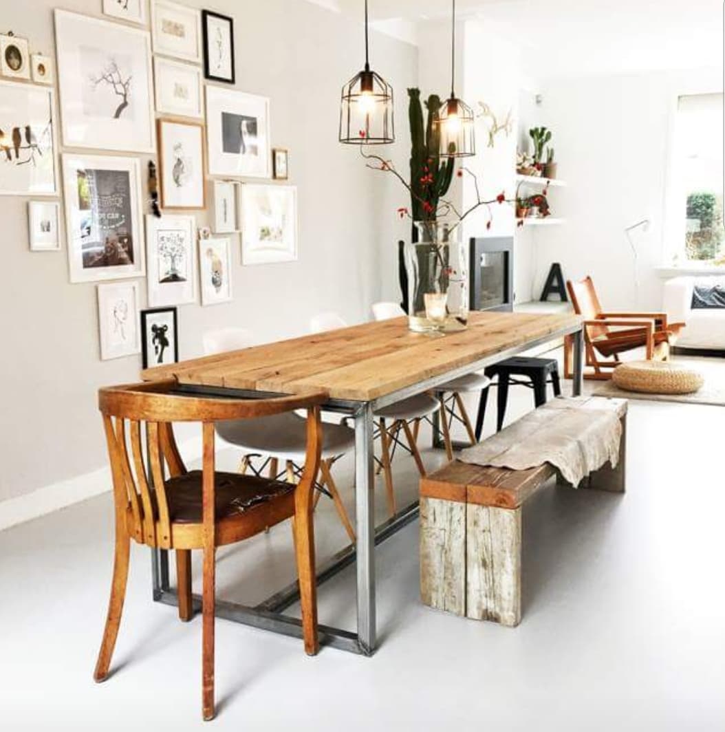 Steigerhouten tafel Fiene met stalen onderstel