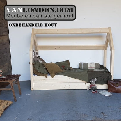 Steigerhouten bed met lade muis