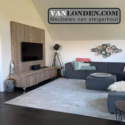 Steigerhouten tv-meubel met wand Josien