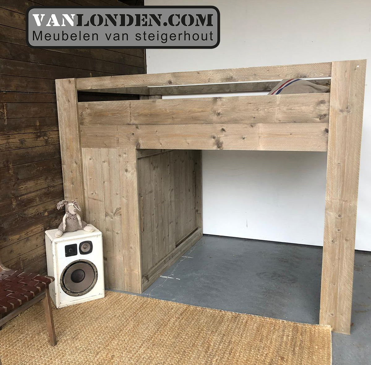 Steigerhouten tweepersoons hoogslaper Jordi