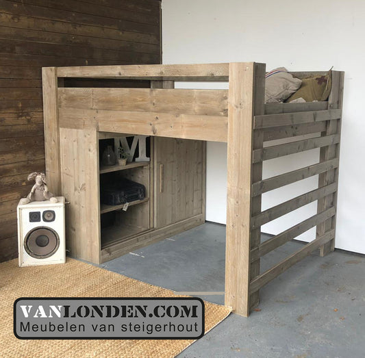 Steigerhouten tweepersoons hoogslaper Jordi