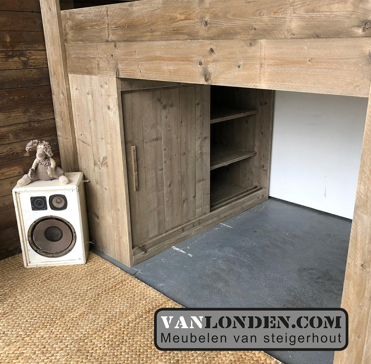 Steigerhouten tweepersoons hoogslaper Jordi