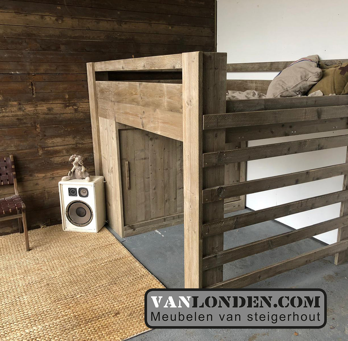 Steigerhouten tweepersoons hoogslaper Jordi