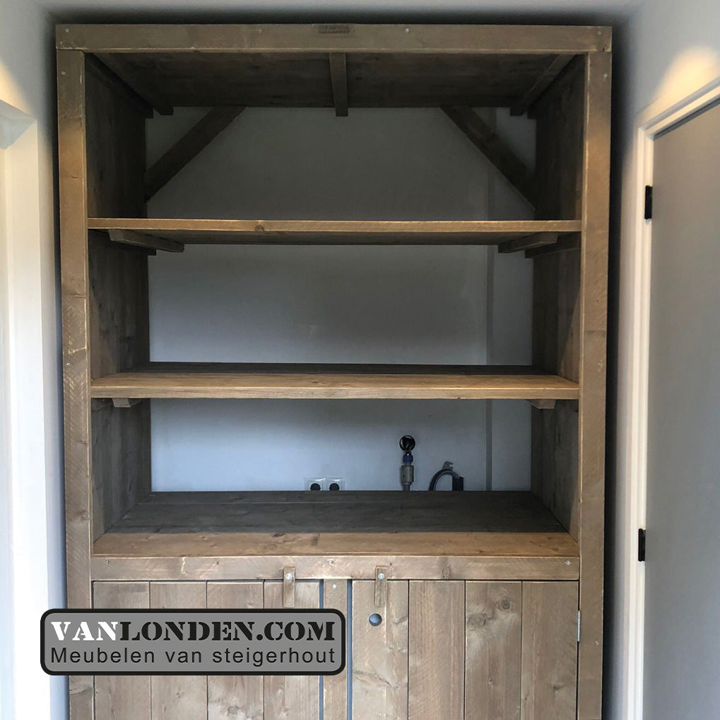 Steigerhouten wasmachine ombouw deurtjes en vakken Dena