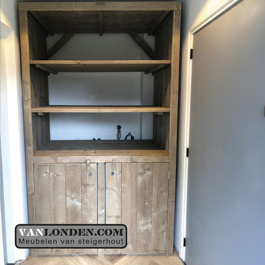 Steigerhouten wasmachine ombouw deurtjes en vakken Dena