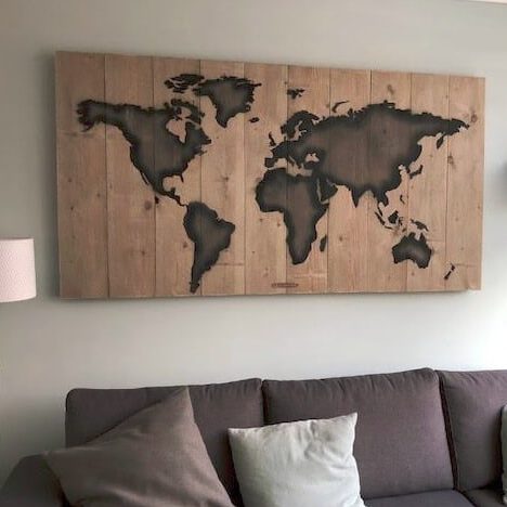 Steigerhouten wereldkaart panelen