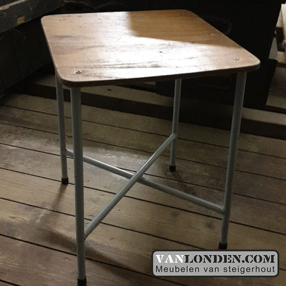 Vintage bijzettafel/ krukje met houten blad