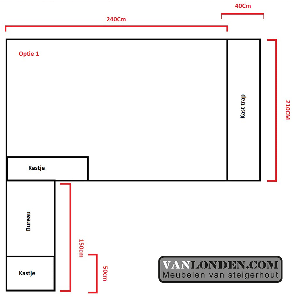 Steigerhouten podiumbed met bureau Stef