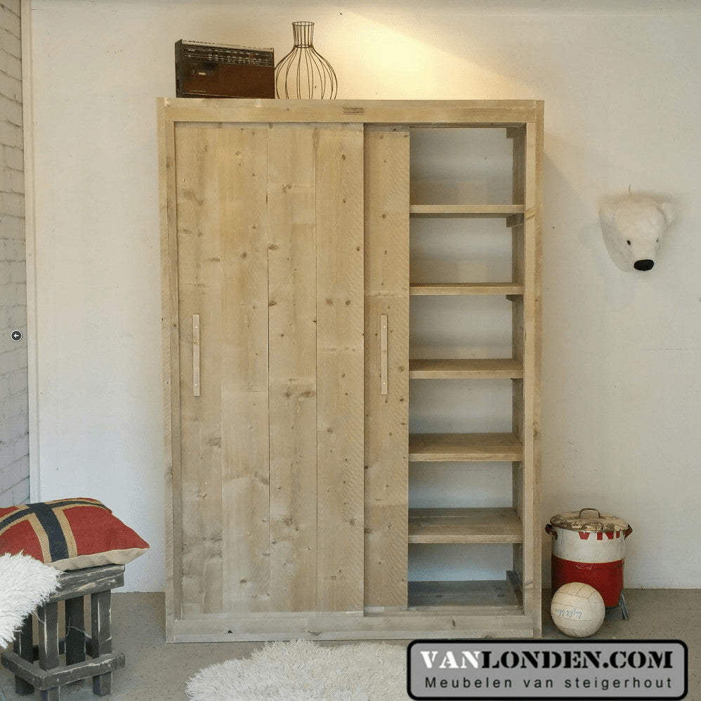 Steigerhouten schuifdeurkast Sebastiaan