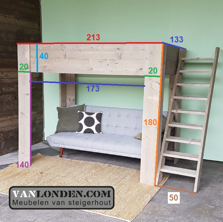 Steigerhouten bed bank combinatie Leonie