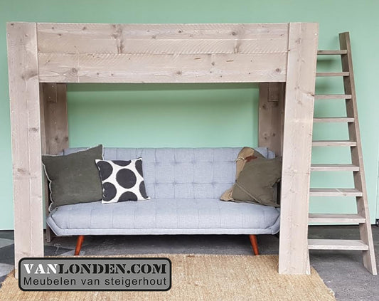 Steigerhouten bed bank combinatie Leonie